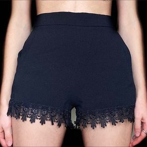 Black high waisted lace detail shorts